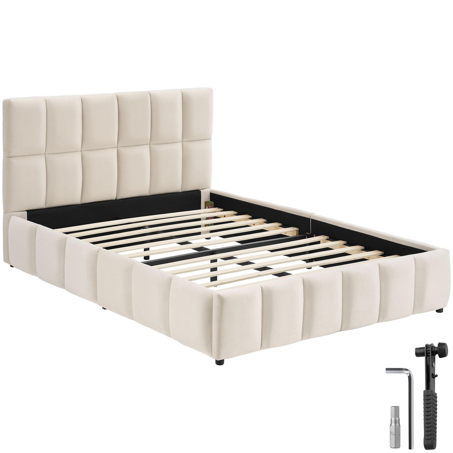 POLSTERBETT Shirley, Belastbarkeit 250 kg, Samtoptik sand - Gelb/Samtahornfarben, Holz (120/200cm) - tectake