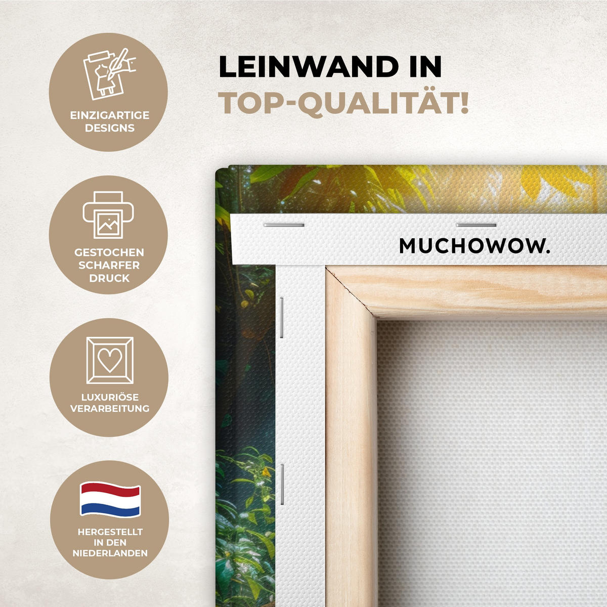 LEINWANDBILD Wasserfall - Dschungel - Sonne - Grün - Natur Wandbild 40x30 cm - Grün, Textil (40/30cm) - MuchoWow