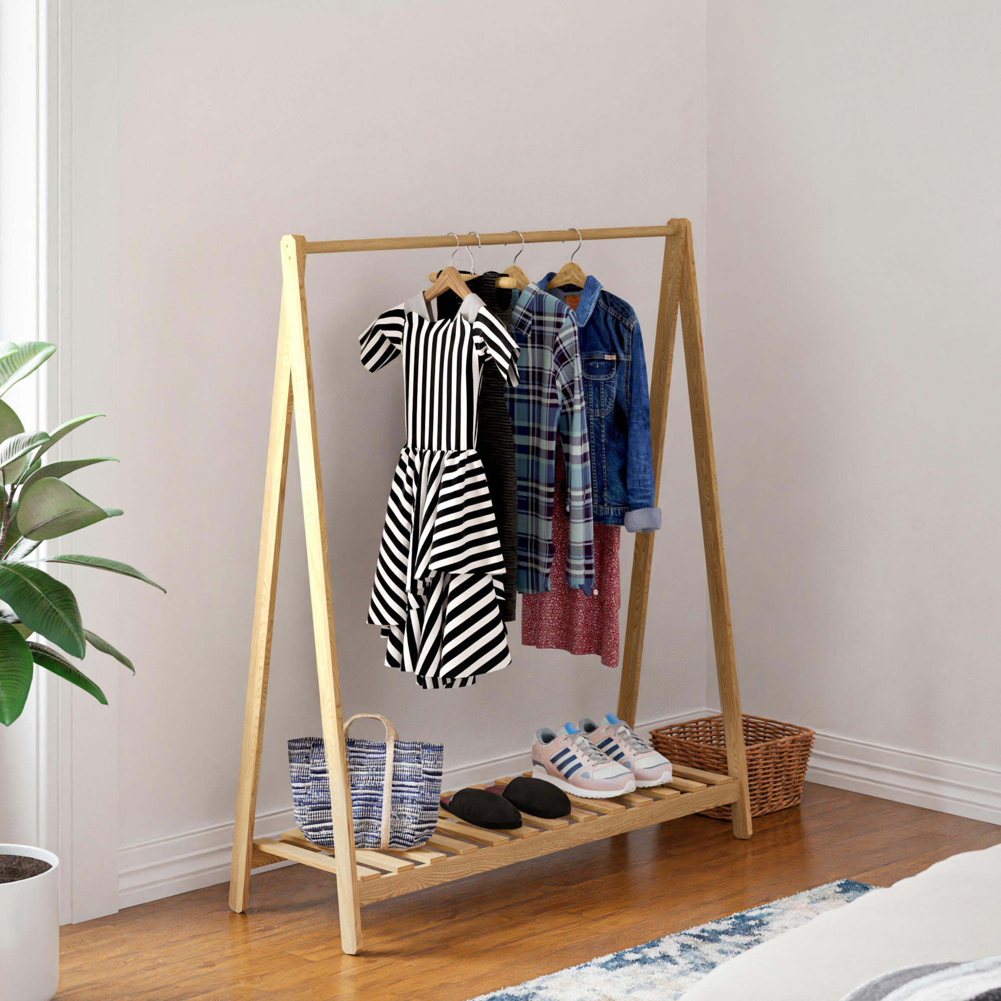 GARDEROBENSTÄNDER Ledøje - Naturfarben, Holz (86/125/38cm) - [en.casa]