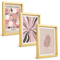 BILDER SET 3er Set - 20x30 cm Goldrahmen - Florale Blattmuster und Geometrie - Goldfarben, Kunststoff (20/30cm) - TULUP