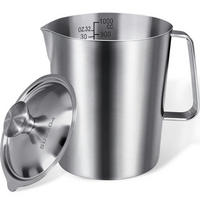MESSBECHER Edelstahl 1000 ml mit Deckel - Silberfarben, Metall (1L)