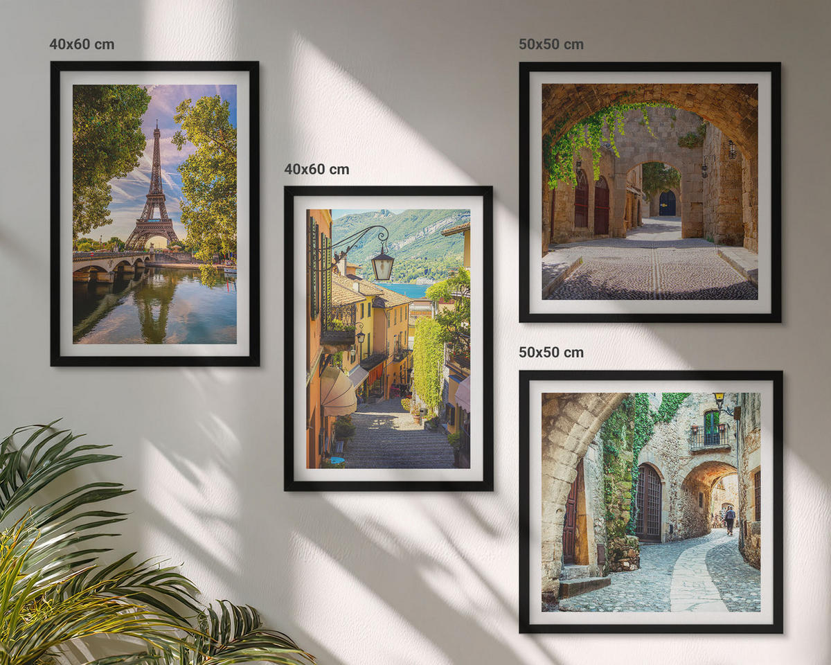 BILDER SET 4er Set - 50x50 cm & 40x60 cm Schwarzer Rahmen - Eiffels Straßenarchitektur - Schwarz, Kunststoff (50/50cm) - TULUP