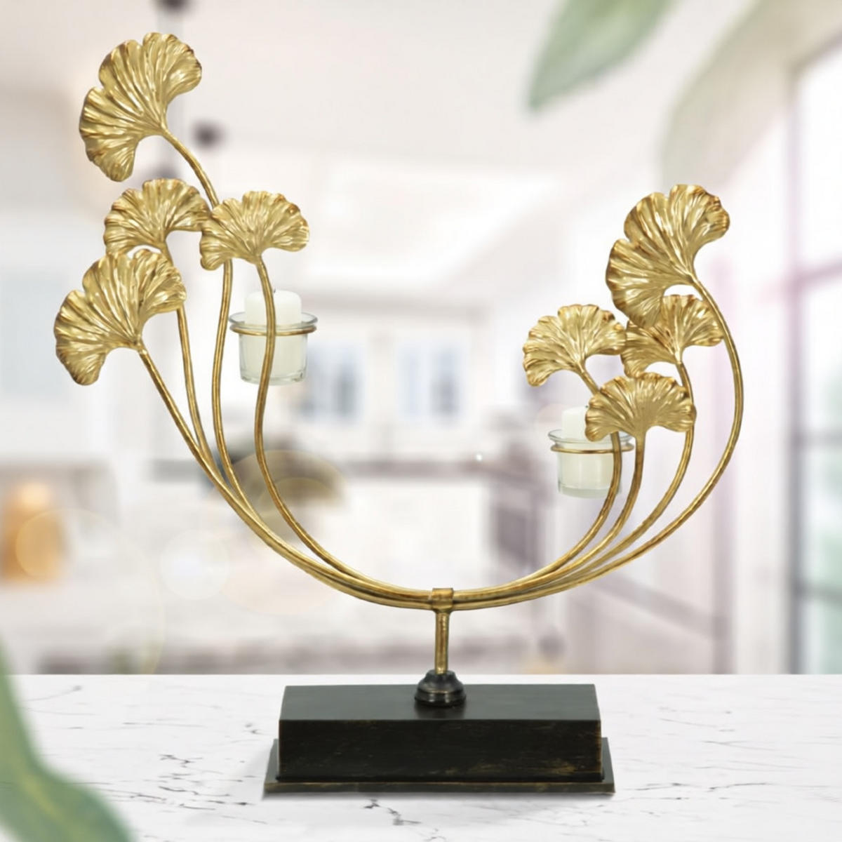 KERZENHALTER Glam Iris, goldfarben und schwarz, Eisen und Glas, 50 x 12 x 55 cm - Goldfarben/Schwarz, Glas/Metall (50/55/12cm) - Mauro Ferretti