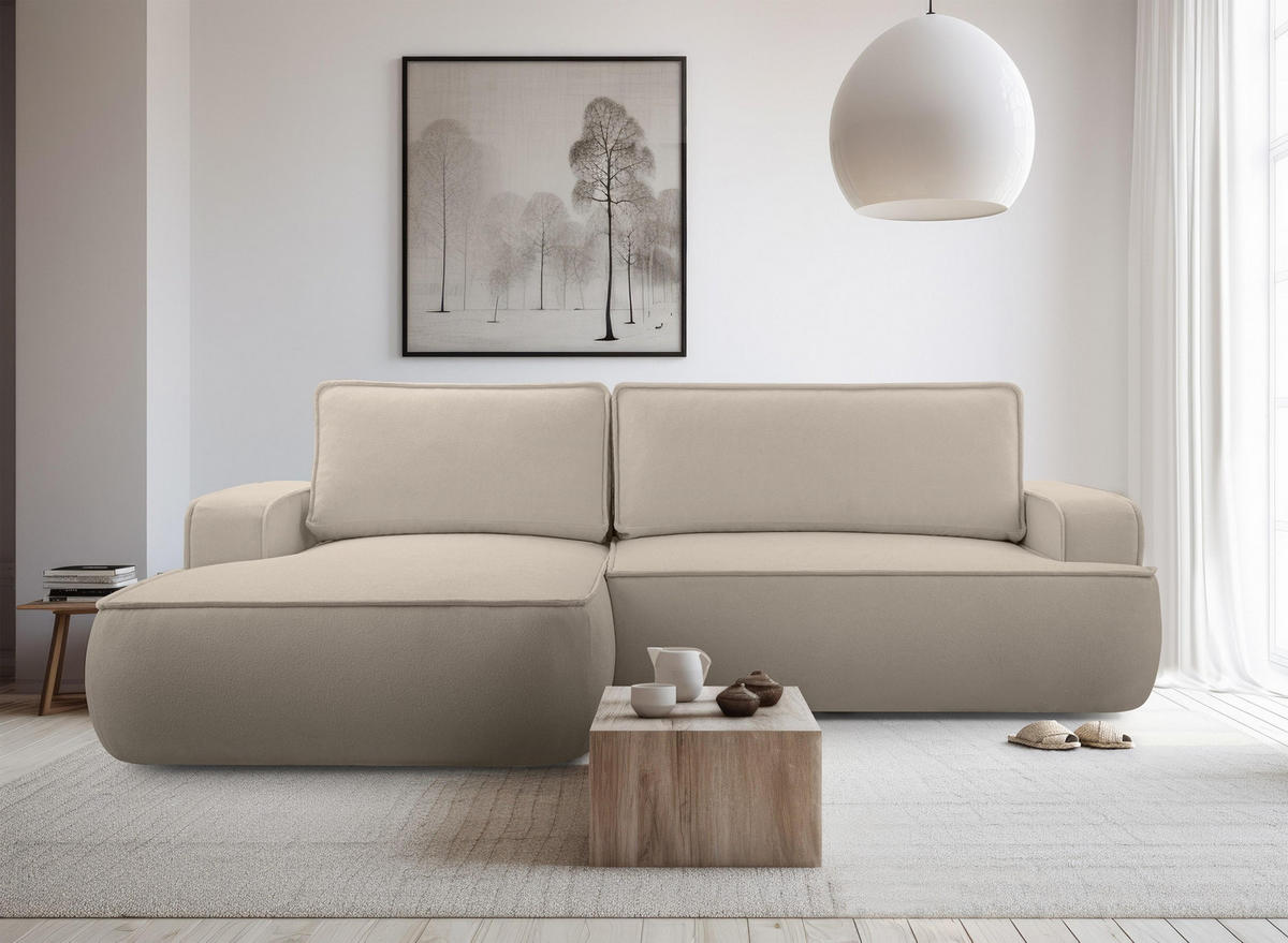 ECKSOFA L Form Ablia Beige 267/168/87 cm mit Schlaffunktion L - Beige/Schwarz, Kunststoff/Textil (168/267cm) - AX Living