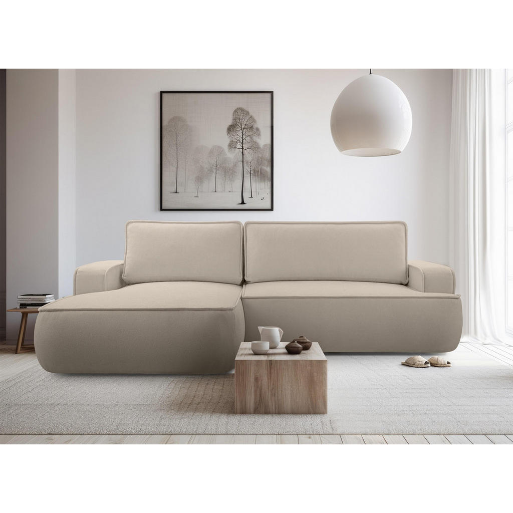 Thumbnail - AX Living Ecksofa, Beige, Textil, Uni, 3-Sitzer, Füllung: Polyurethan (Pur), Ottomane links,L-Form, rund, 267x168 cm, Wo...