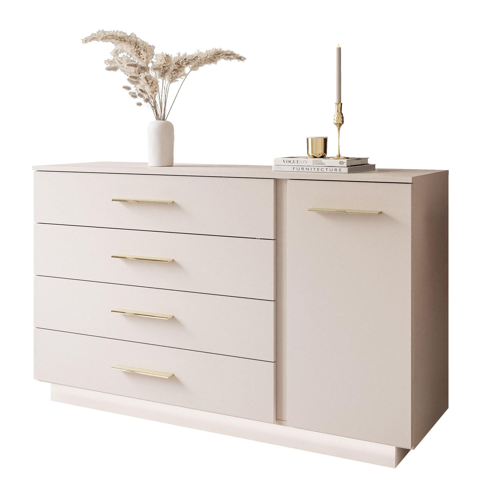 SIDEBOARD LINA KASCHMIR II 1D4S mit LED-Beleuchtung Griffe Goldchrom - Kaschmir/Goldfarben, Holzwerkstoff (138/84/40cm) - Lookway