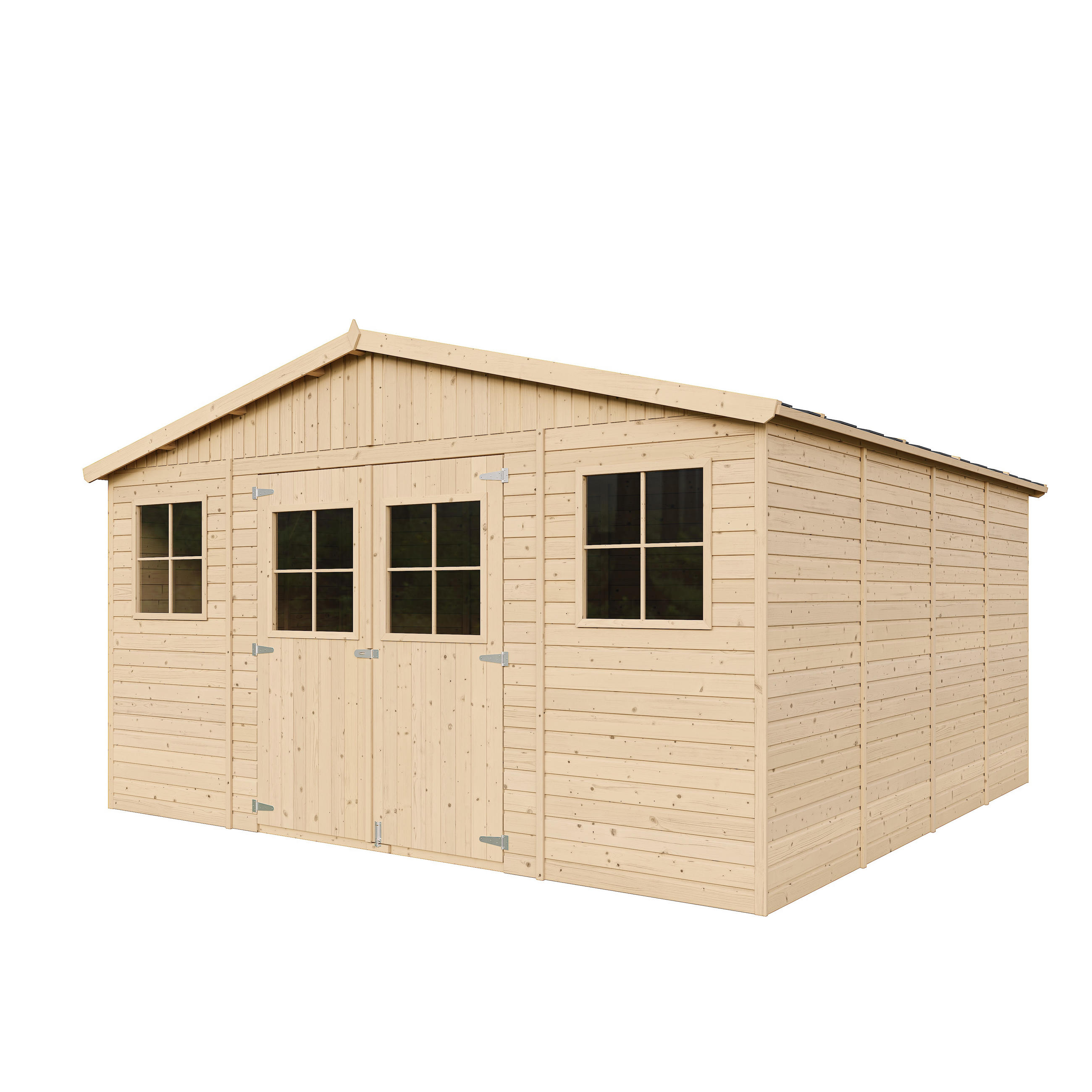 HOLZ-GARTHENHAUS MIT IMPRÄGNIERTEM BODEN - H246 x 418 x 420 cm/ 16 m² - M330+330G - Beige, Holz (418/252/420cm) - Timbela