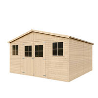 HOLZ-GARTENHAUS MIT IMPRÄGNIERTEM BODEN - H246 x 418 x 420 cm/ 16 m² - M330+330G - Beige, Holz (418/252/420cm) - Timbela