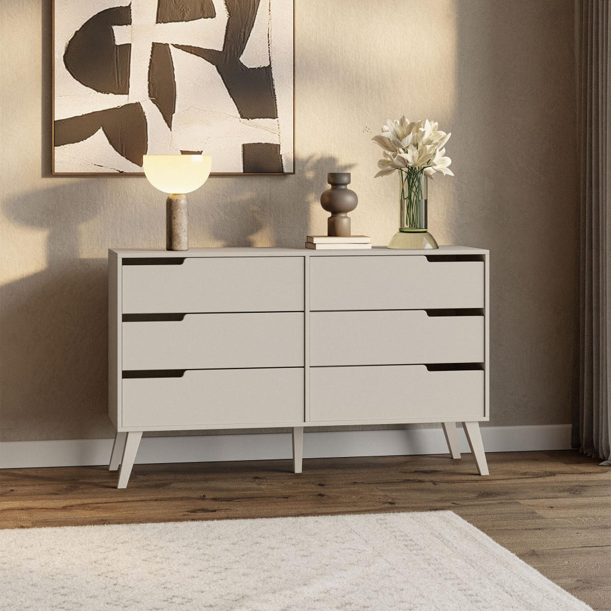 KOMMODE Norel mit 6 Schubladen, Kaschmir - Kaschmir, Holz/Holzwerkstoff (137/80/40cm) - Beautysofa