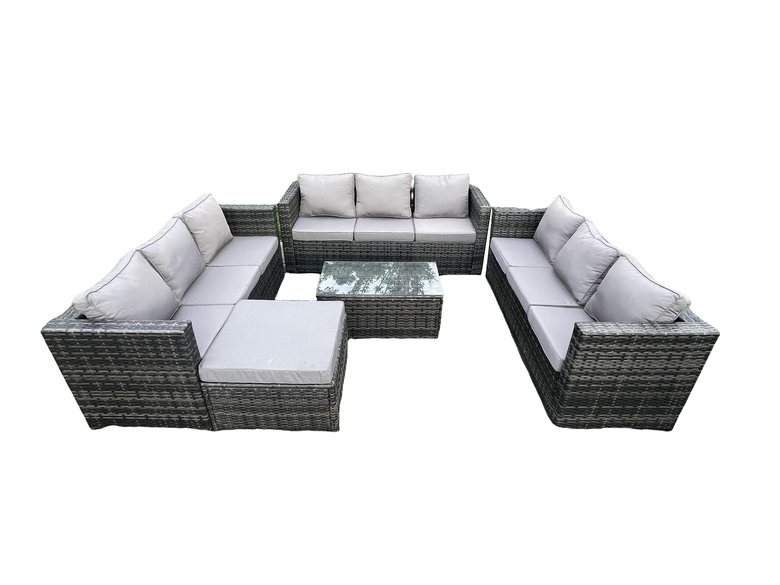 GARTENSET mit Couchtisch Polyrattan 10-Sitzer - Dunkelgrau, Metall - Fimous