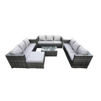 GARTENSET mit Couchtisch Polyrattan 10-Sitzer - Dunkelgrau, Metall - Fimous
