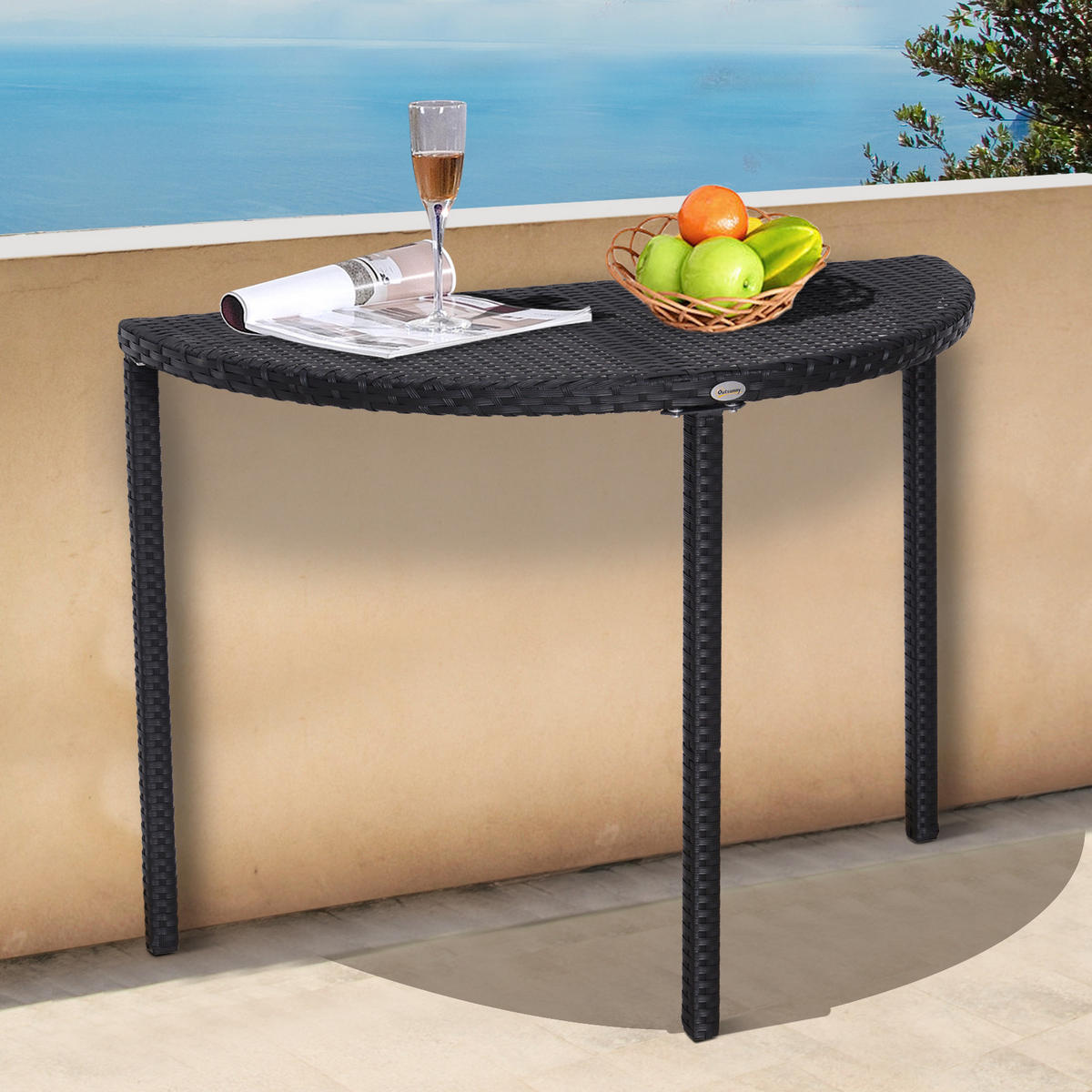 BALKONTISCH, Schwarz, Polyrattan, Metall - Schwarz, Kunststoff (100/50/74cm) - Outsunny
