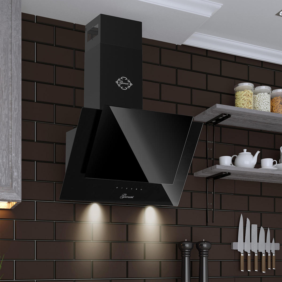 DUNSTABZUGSHAUBE CH 6065 E 60 cm Schwarz - Schwarz, Glas/Metall (60/110.5/43.3cm) - Gurari