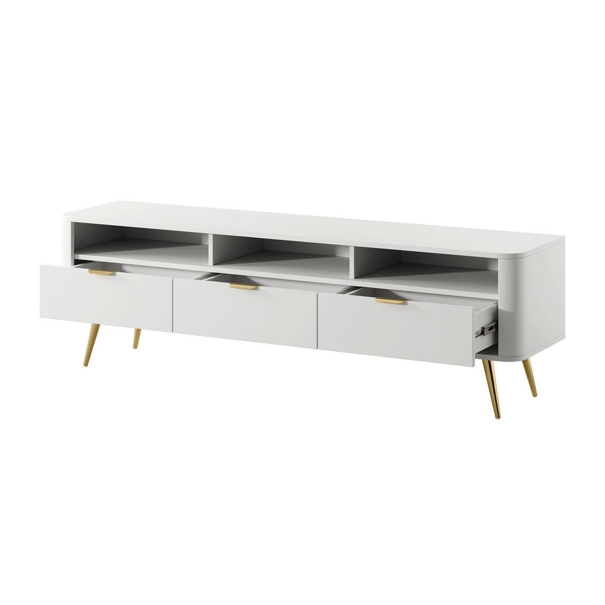 TV stolek Oval bílý 162/49/38 cm - bílá/zlatá, kov/kompozitní dřevo (161.6/49.2/38cm) - Selsey