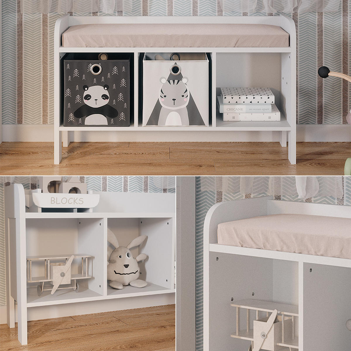 KINDERSITZBANK Ajaton Weiß 107.2 x 63.8 cm - Weiß, Holzwerkstoff (107.2/63.8/30.6cm) - VitaliSpa
