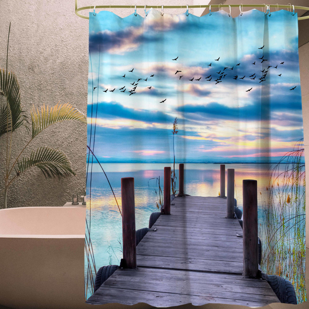 DUSCHVORHANG Sunset 180 x 200 cm - Blau, Textil (180/200cm) - Sanilo