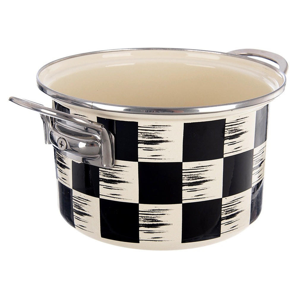 EMAILLIERTOPF Schachbrett mit Karomuster beige - Beige, Metall (18cm) - Orion 