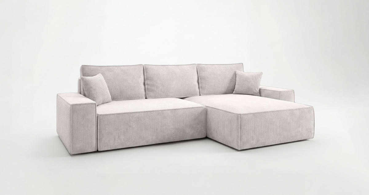 ECKSOFA California mit Schlaffunktion Vanille Rechts - Weiß, Textil (280/184cm) - Cornero