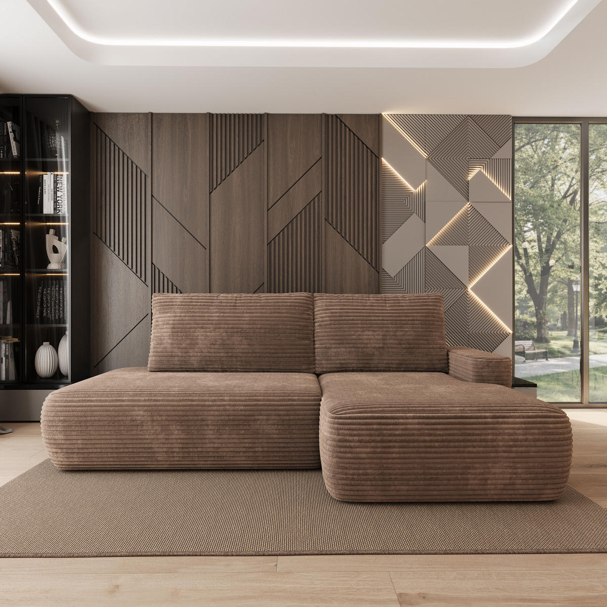 ROHOVÁ Sedačka AVINI TILIA 17, Béžová - černá/béžová, dřevo/textil (277/160cm) - MASSENO