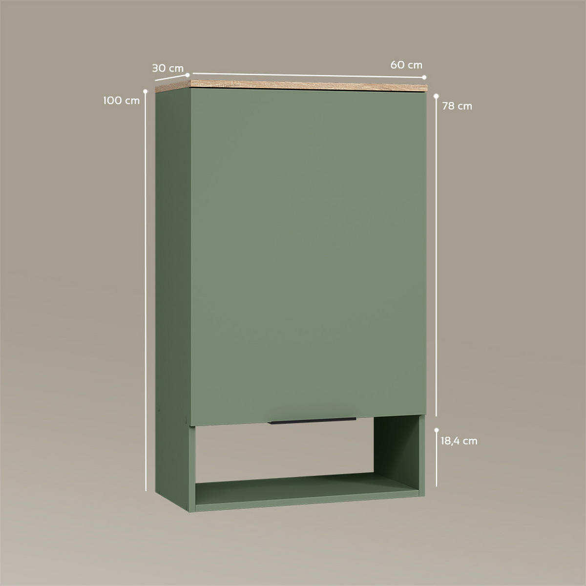 ZIDNA POLICA Piave Zelena 60 x 100 cm s vratima - zelena, drvni materijal (60/100/30cm) - Livinity®