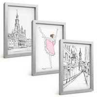 BILDER SET 3er Set - 20x30 cm Silberner Rahmen - Stilvolle Ballerinen und Architektur - Silberfarben, Kunststoff (20/30cm) - TULUP
