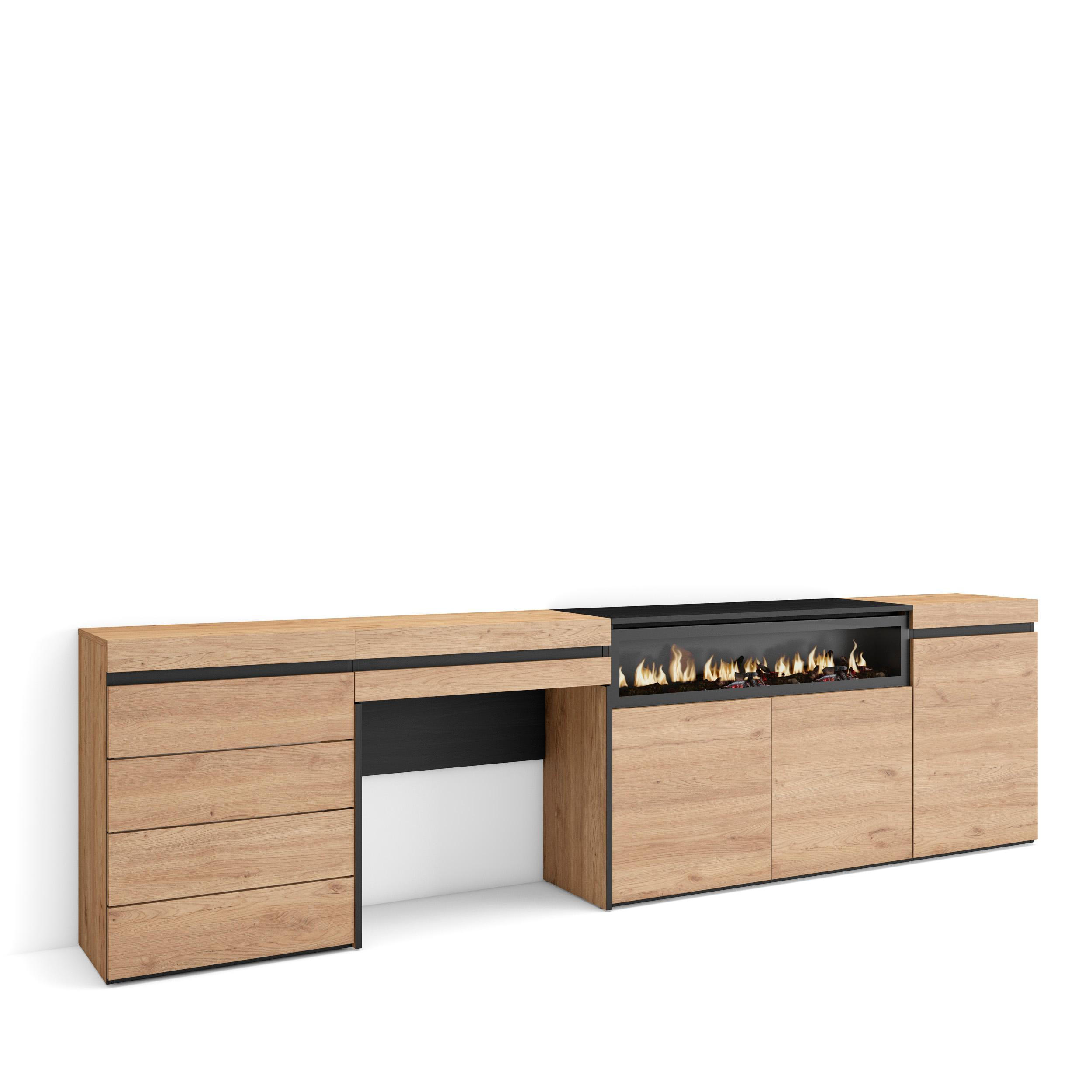 SIDEBOARD mit Elektrokamin, eiche, 277/35/75cm - Eichefarben, Holzwerkstoff (277/75/35cm) - Skraut Home