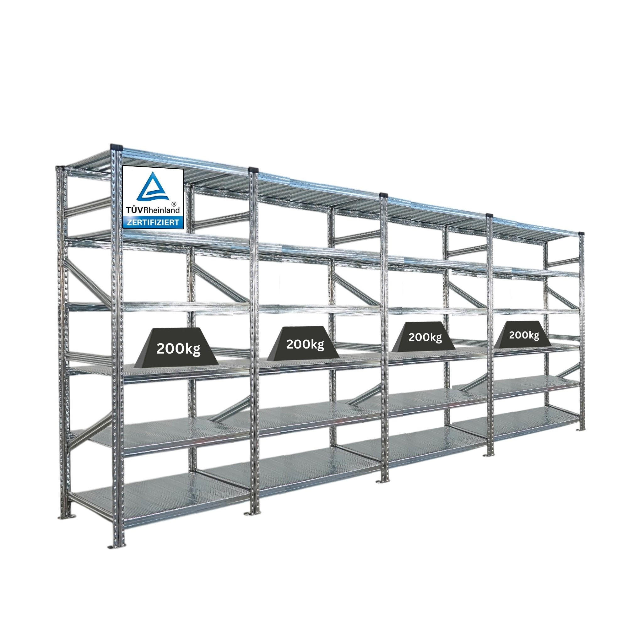 FACHBODENREGAL Proximo Stecksystem 210x360x60cm 6 Ebenen Beidseitig nutzbar Verzinkt - Silberfarben, Metall (360/210/60cm) - PROREGAL