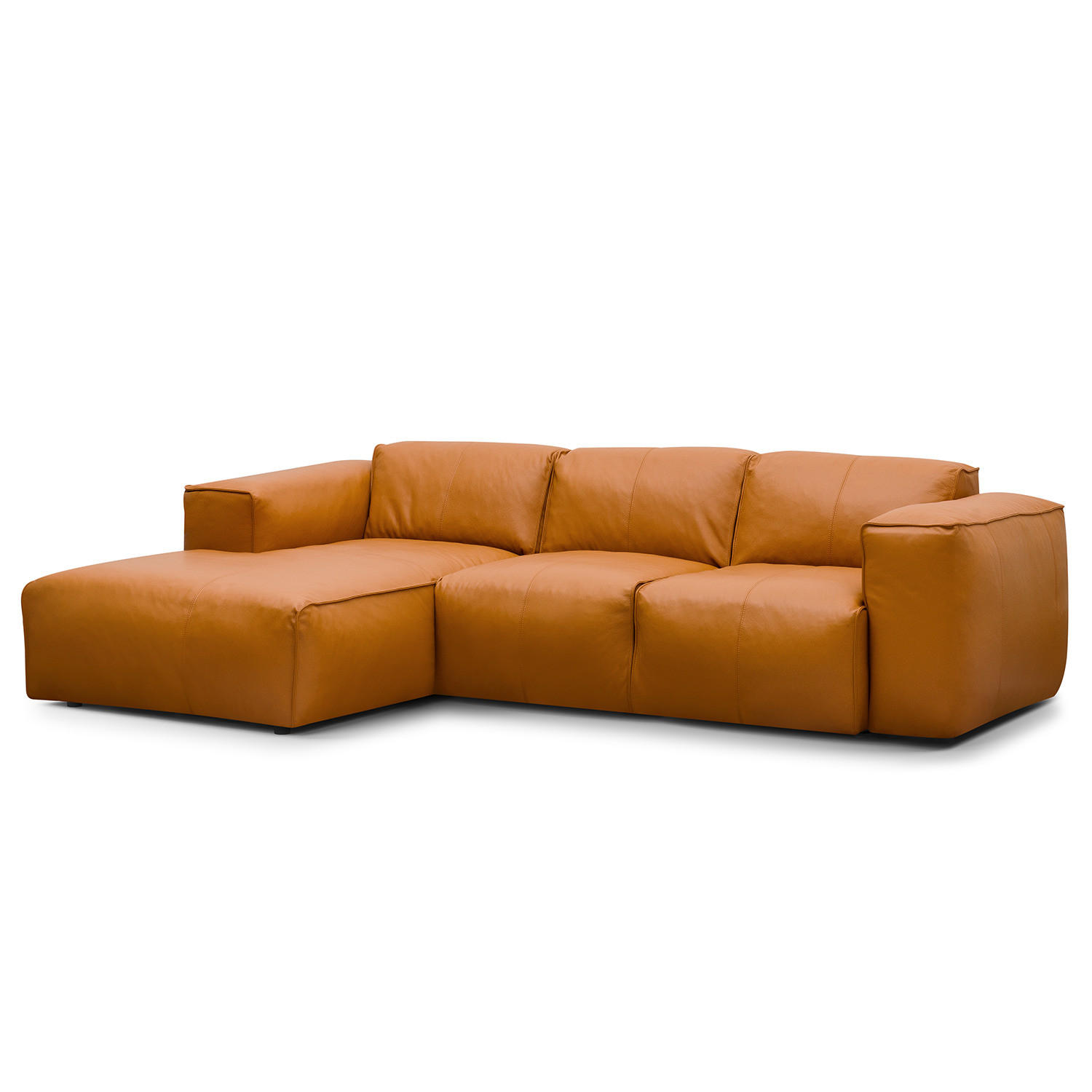 3-SITZER ECKSOFA mit Longchair - Cognac/Schwarz, Leder/Kunststoff (251/173cm) - home24