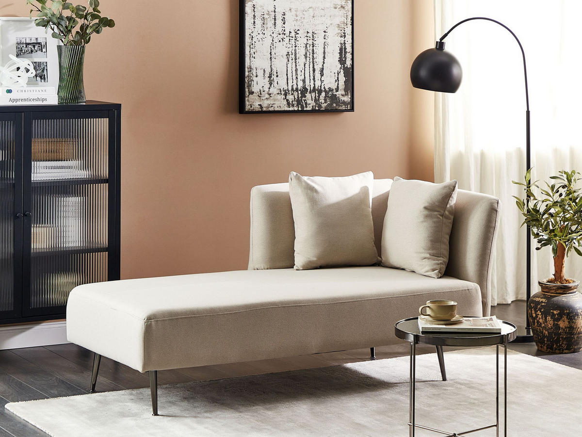 CHAISELONGUE beige rechtsseitig Riom - Beige/Schwarz, Textil (156/75/77cm) - Beliani