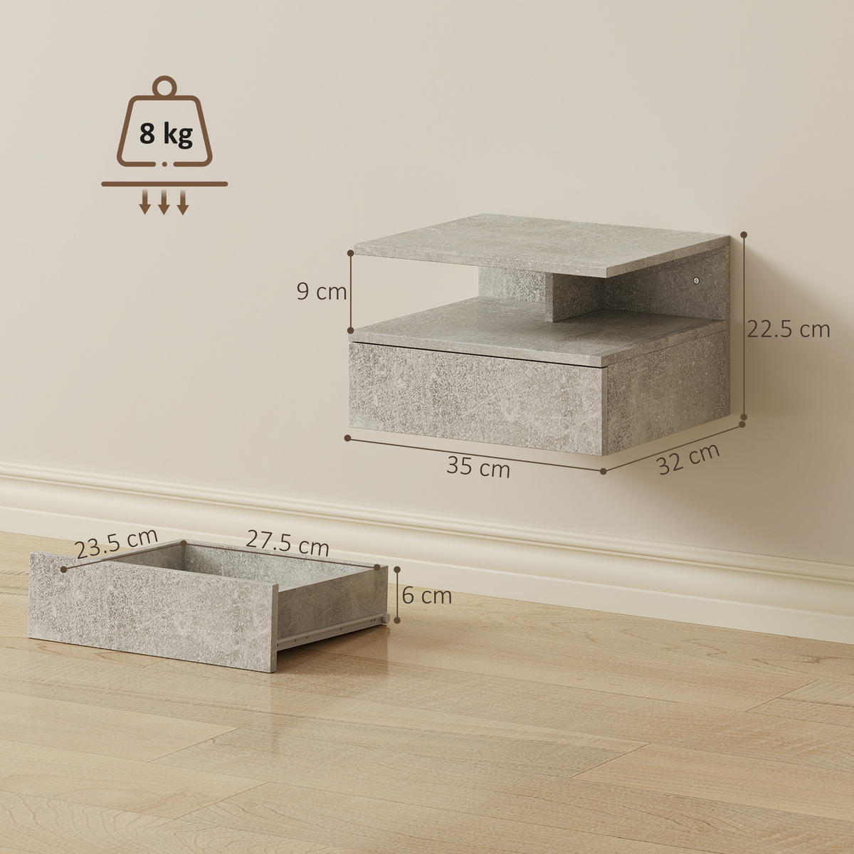 NACHTTISCH Zementgrau 1 Stück - Beige, Kunststoff (32/22.5/35cm) - GiPP