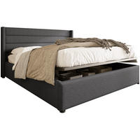 POLSTERBETT 160/200 cm Grau aus Leinen mit Bettkasten - Grau, Textil (160/200cm) - OKMYHOME