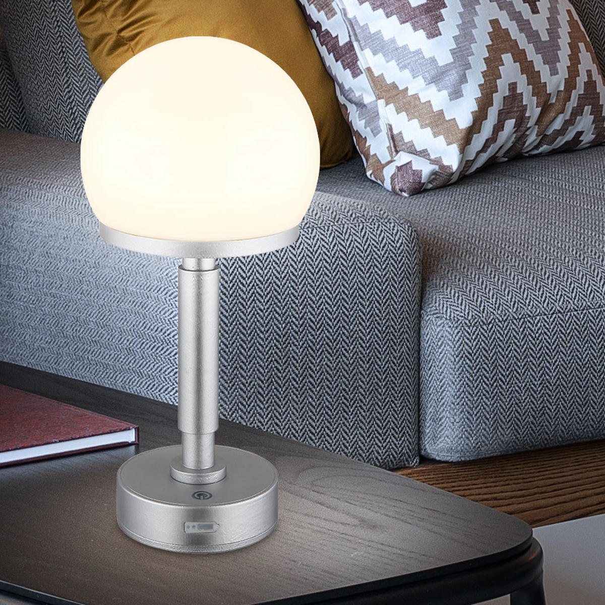 LED TISCHLEUCHTE Haku Silber Opal - Silberfarben, Kunststoff (14/14/29.5cm) - Globo Lighting