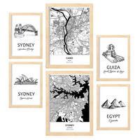 POSTER Set Mit 6 Von Ägypten Und Sidney Sammlung A3 & A4 Rahmen Aus Hellem Holz - Beige, Papier (29/3cm) - Nacnic