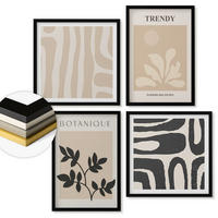 WANDBILDER 4er-Set - 50x50 cm & 40x60 cm Schwarzer Rahmen - Stilvolle Pflanzenmuster in Beige und Schwarz - Schwarz, Kunststoff (50/50cm) - ArtPrintCave