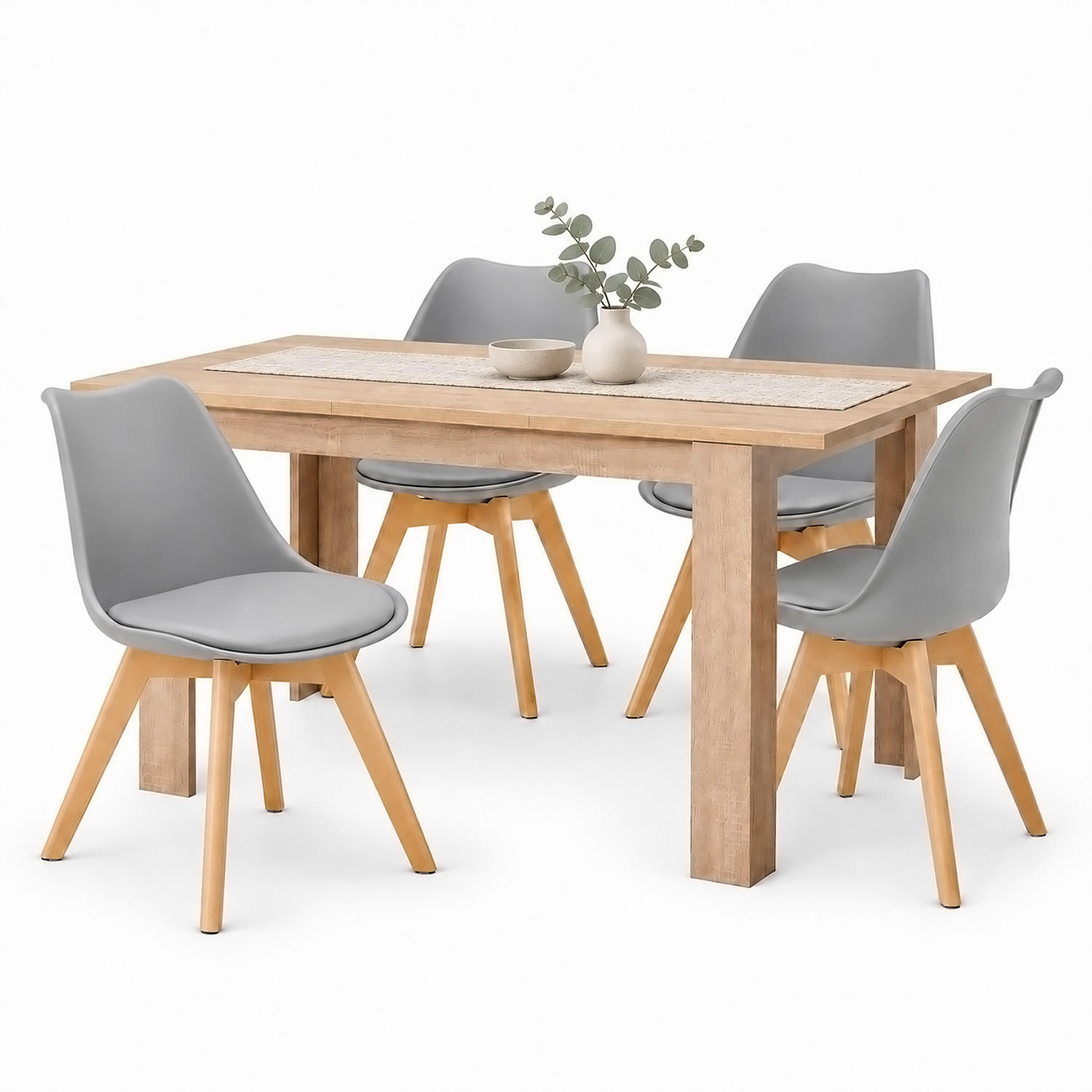 TISCHGRUPPE 120/80 cm Natur mit 4 Stühlen Grau - Naturfarben/Grau, Holz/Kunststoff (80/80/120cm) - Homestyle4u
