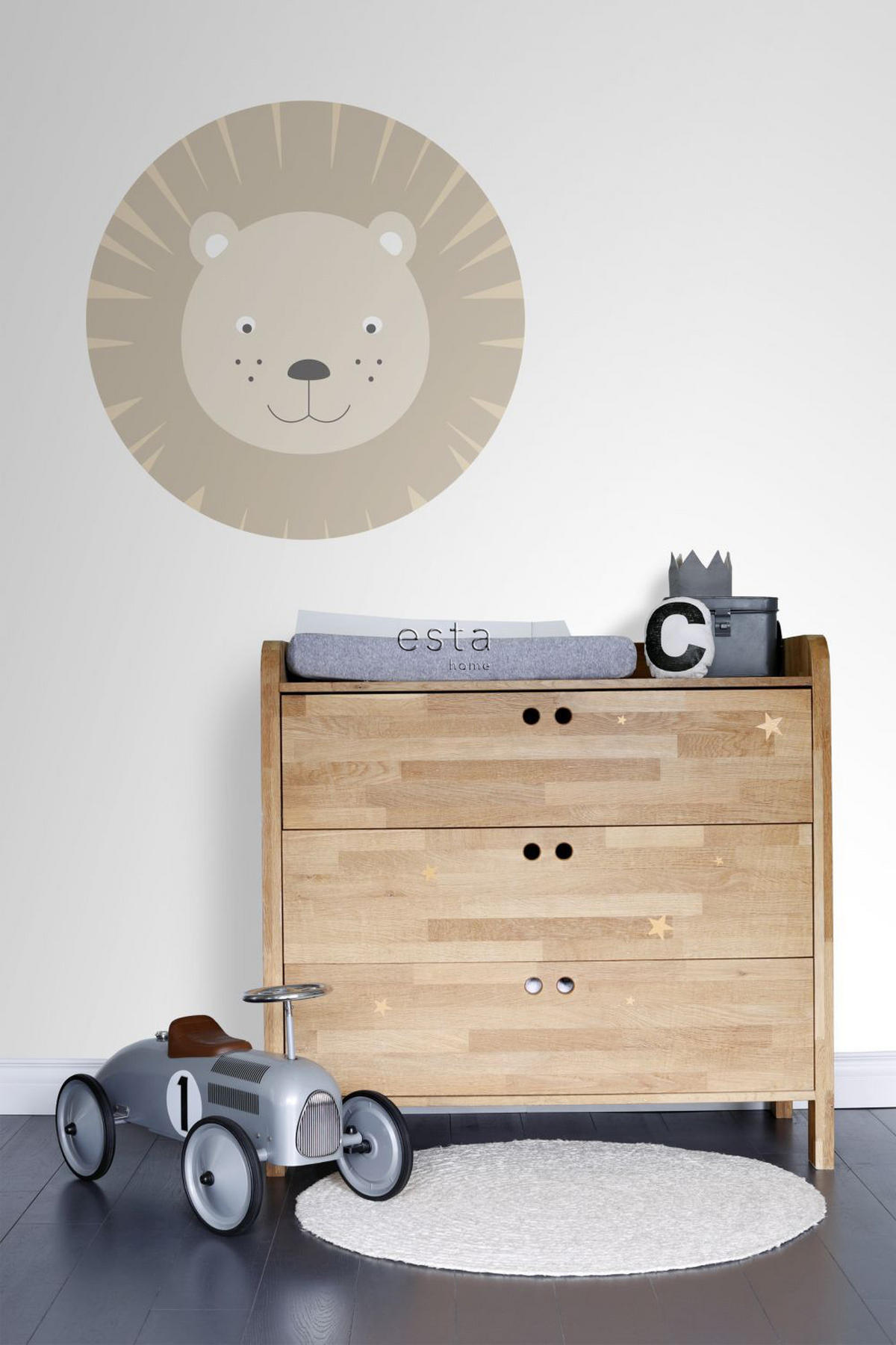 SELBSTKLEBENDE runde Tapete Tierköpfe Ø 70 cm - Beige, Papier (70/70/70cm) - ESTAhome