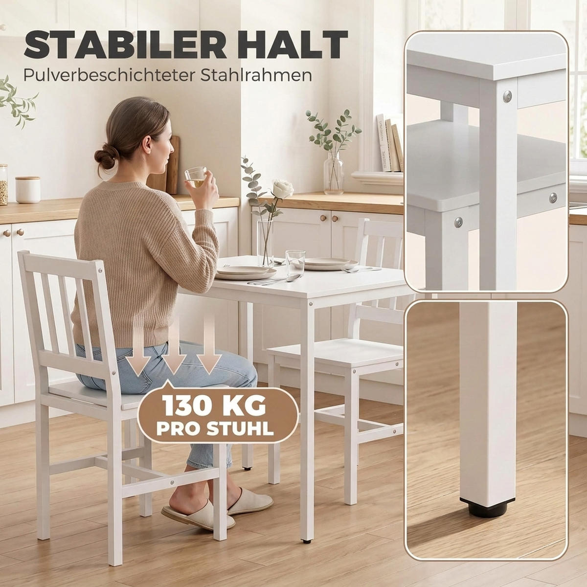 ESSGRUPPE MDF Kohlenstoffstahl Weiß - Weiß, Holzwerkstoff/Metall (60/75/80cm) - HOMCOM