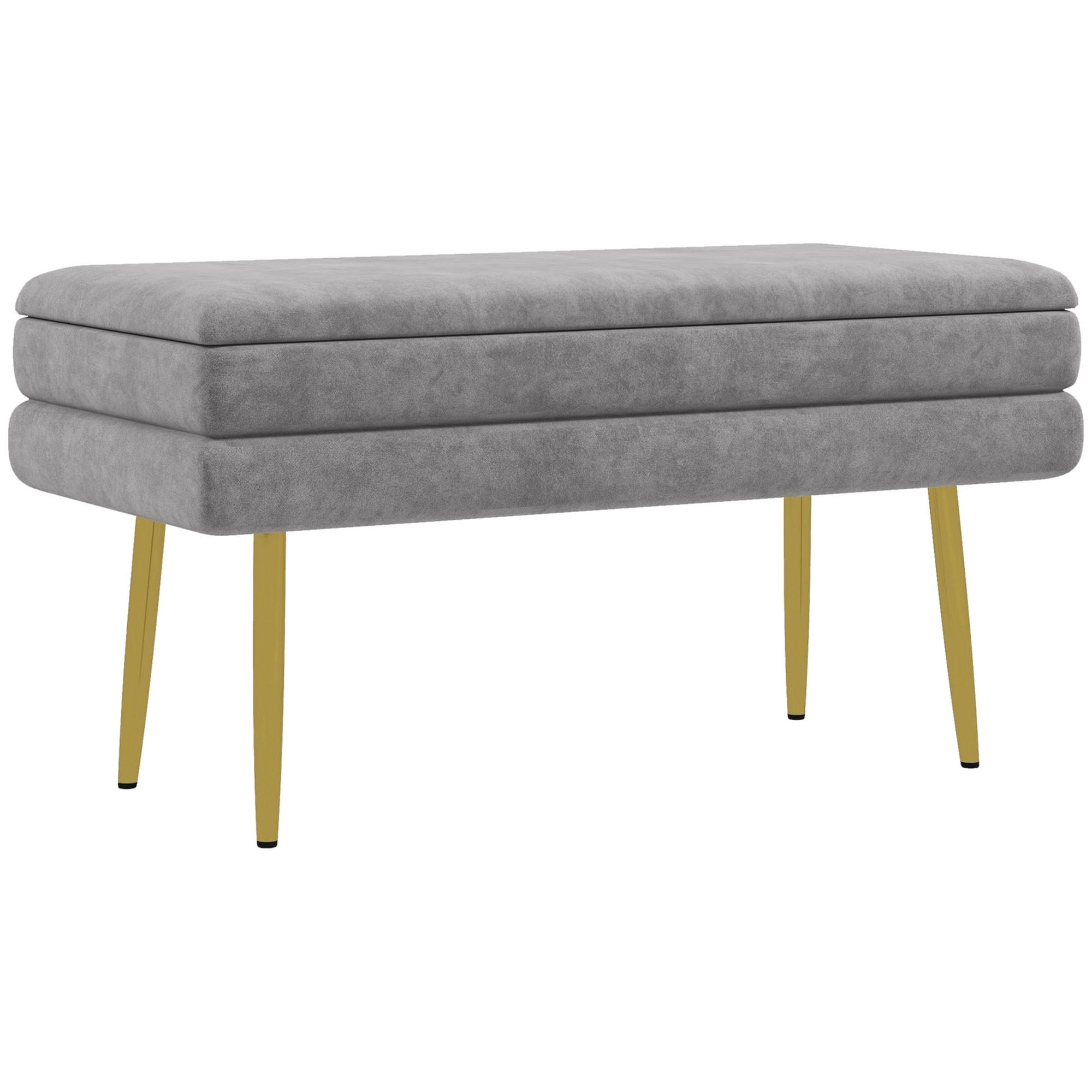 TRUHENBANK DE-16420 2-in-1 mit Stauraum und Samtbezug Grau/Gold - Grau, Textil (79.5/43/37.5cm) - ComfortXL