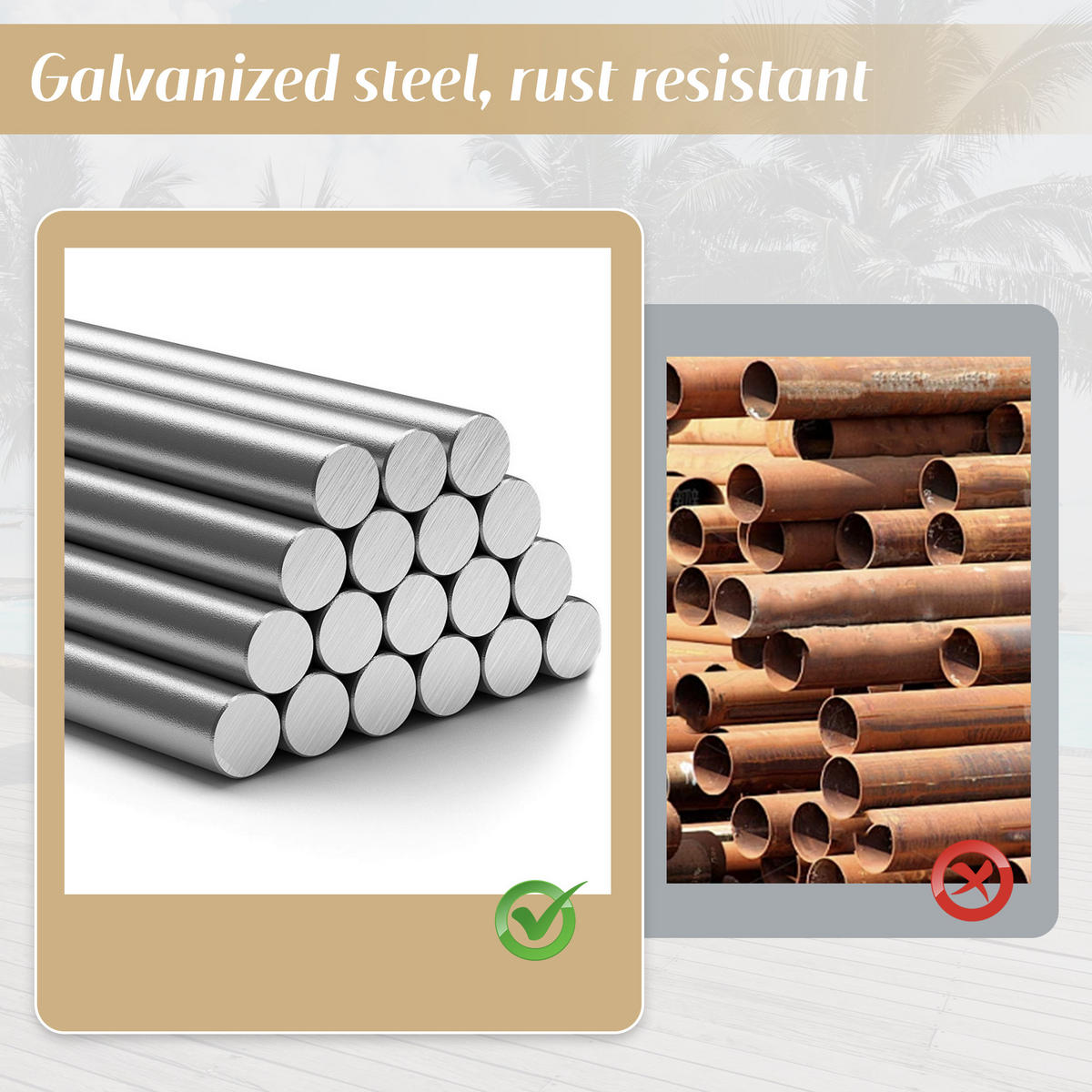 GARTENMÖBEL-SET 3-Sitzer Sofa Verstellbar Tisch Stahl Khaki - Hellbraun, Textil - FLIEKS