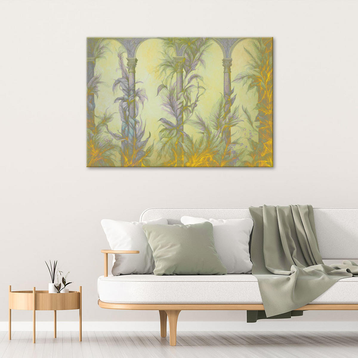 WANDBILD säulen und blätter im boho stil - Gelb, Textil (60/40cm) - Feeby