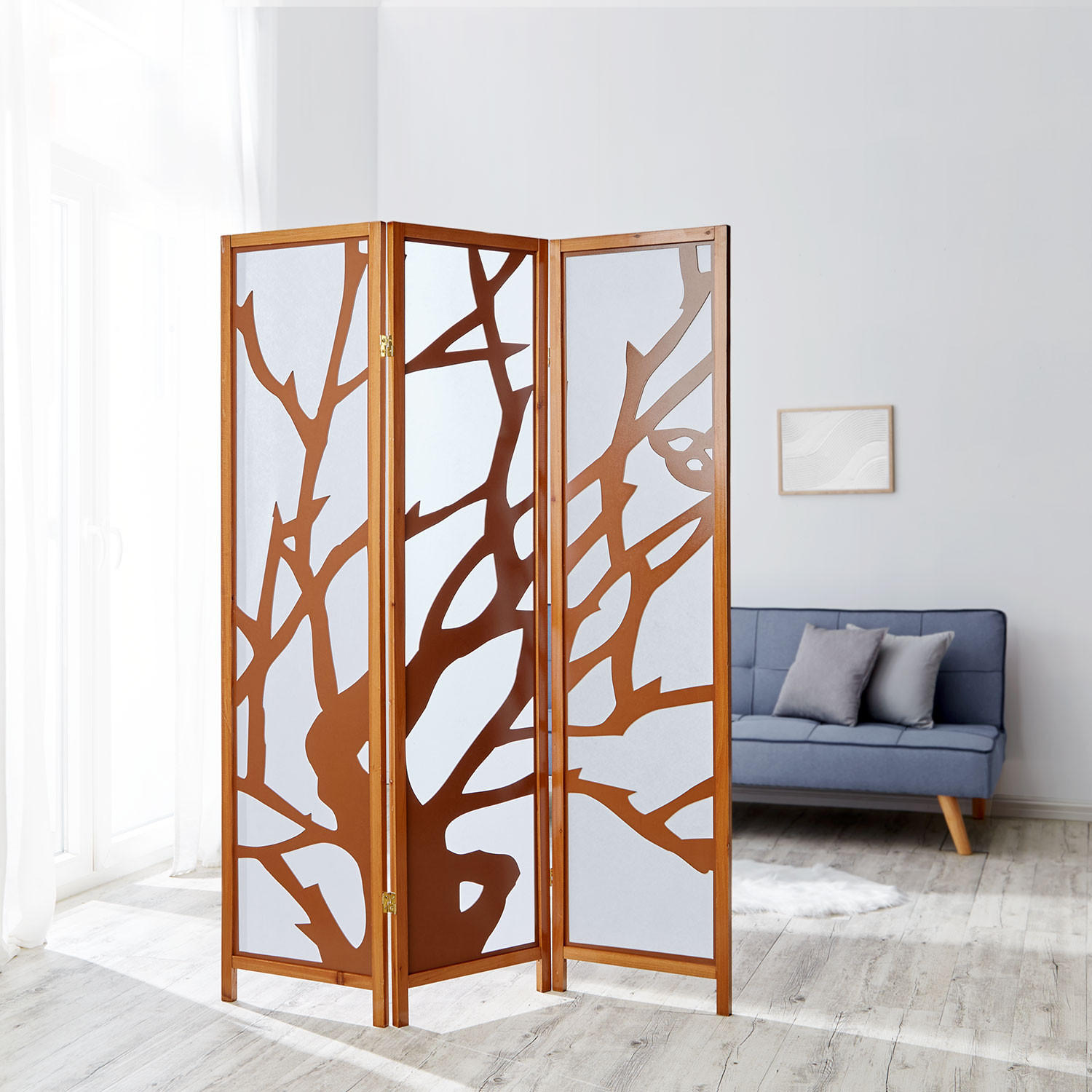 PARAVENT 3-tlg. 130,5/175 cm Braun Holzverzierung - Braun, Holz (130/175/2cm) - Homestyle4u