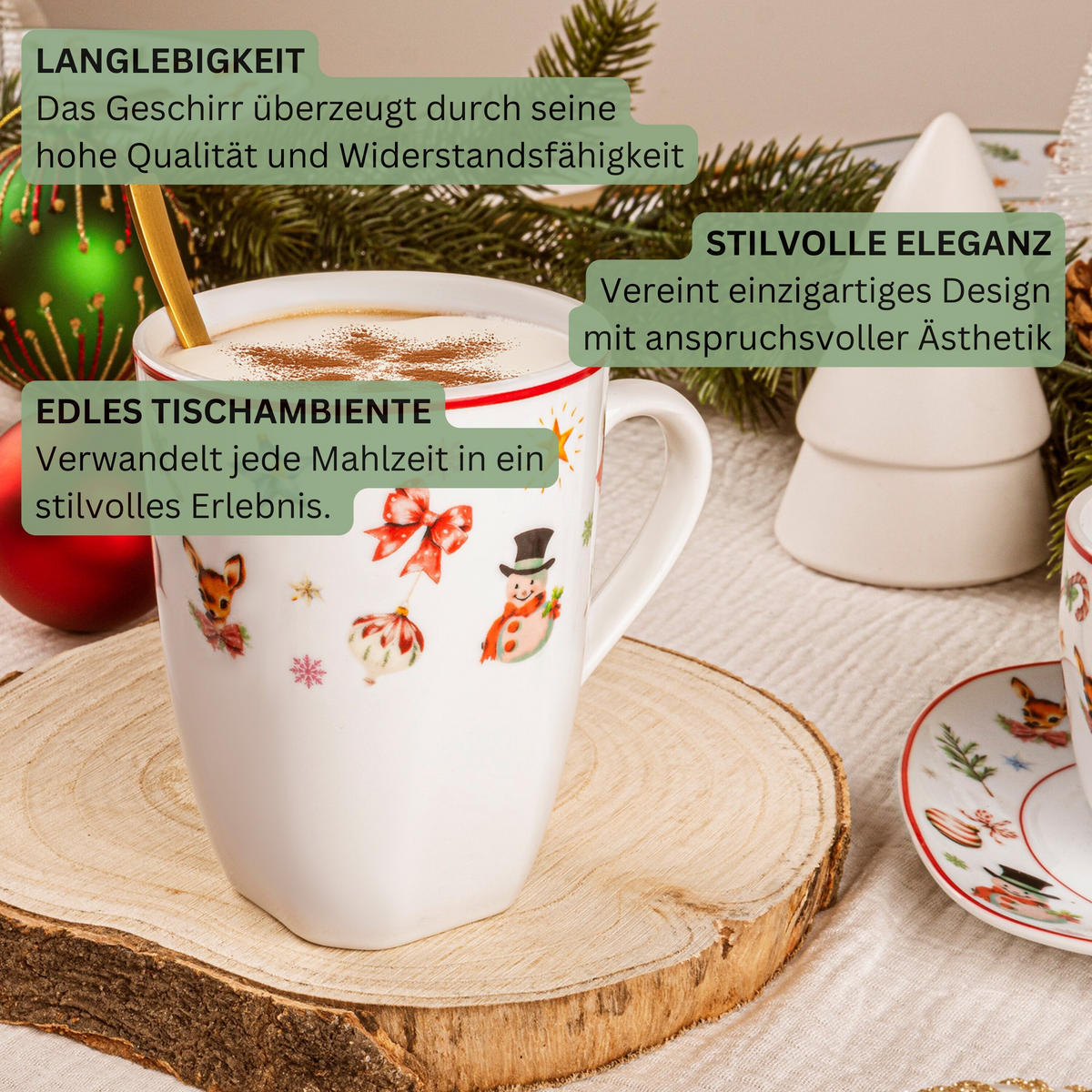 KAFFEEBECHER SET BILGOLA CHRISTMAS DESIGN - 6 teilig aus Porzellan - Weiß, Keramik (0.4L) - Sänger