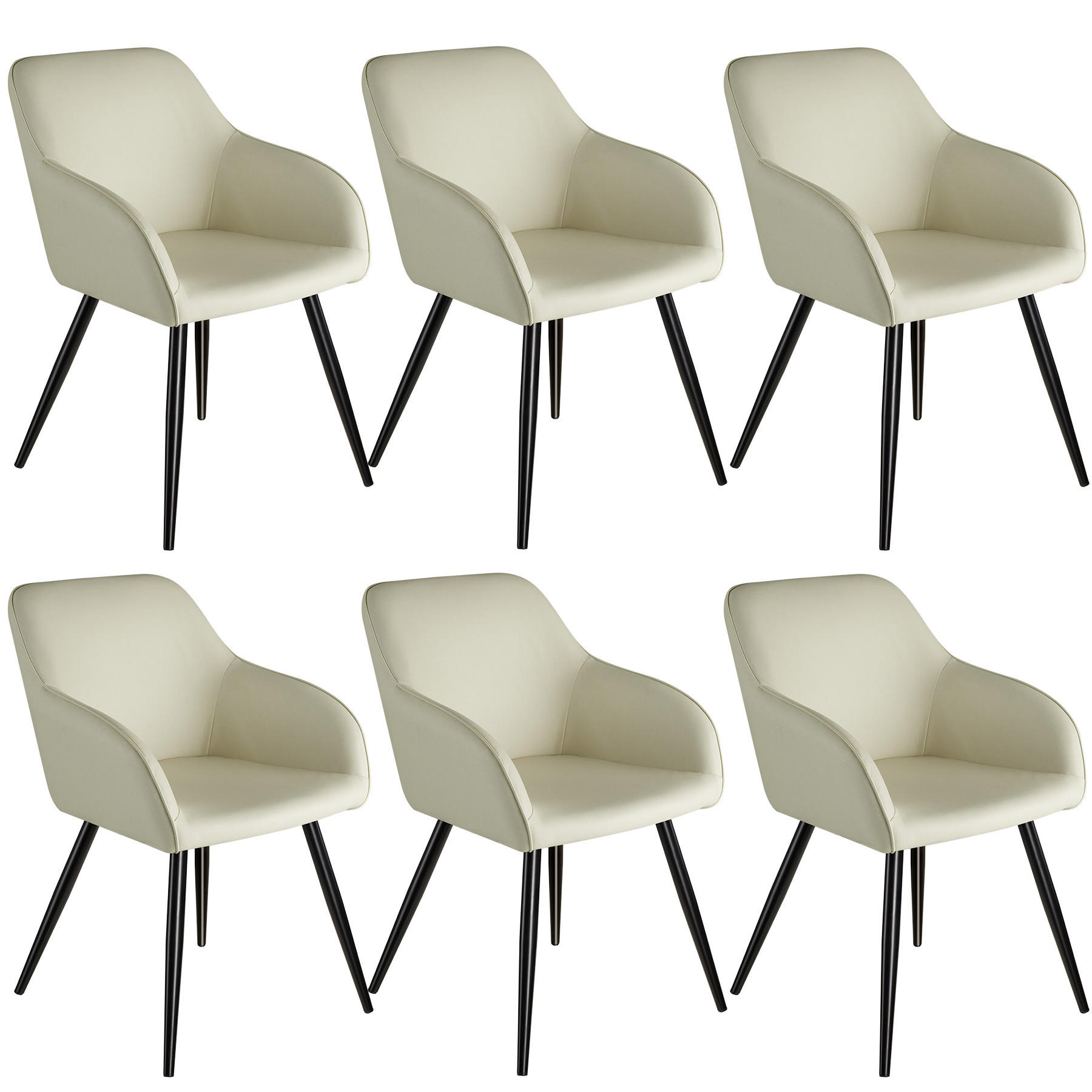 ESSZIMMERSTUHL 6er Set Marilyn 58 x 62 x 82 cm crème/schwarz - Creme/Schwarz, Textil (58/82/62cm) - tectake