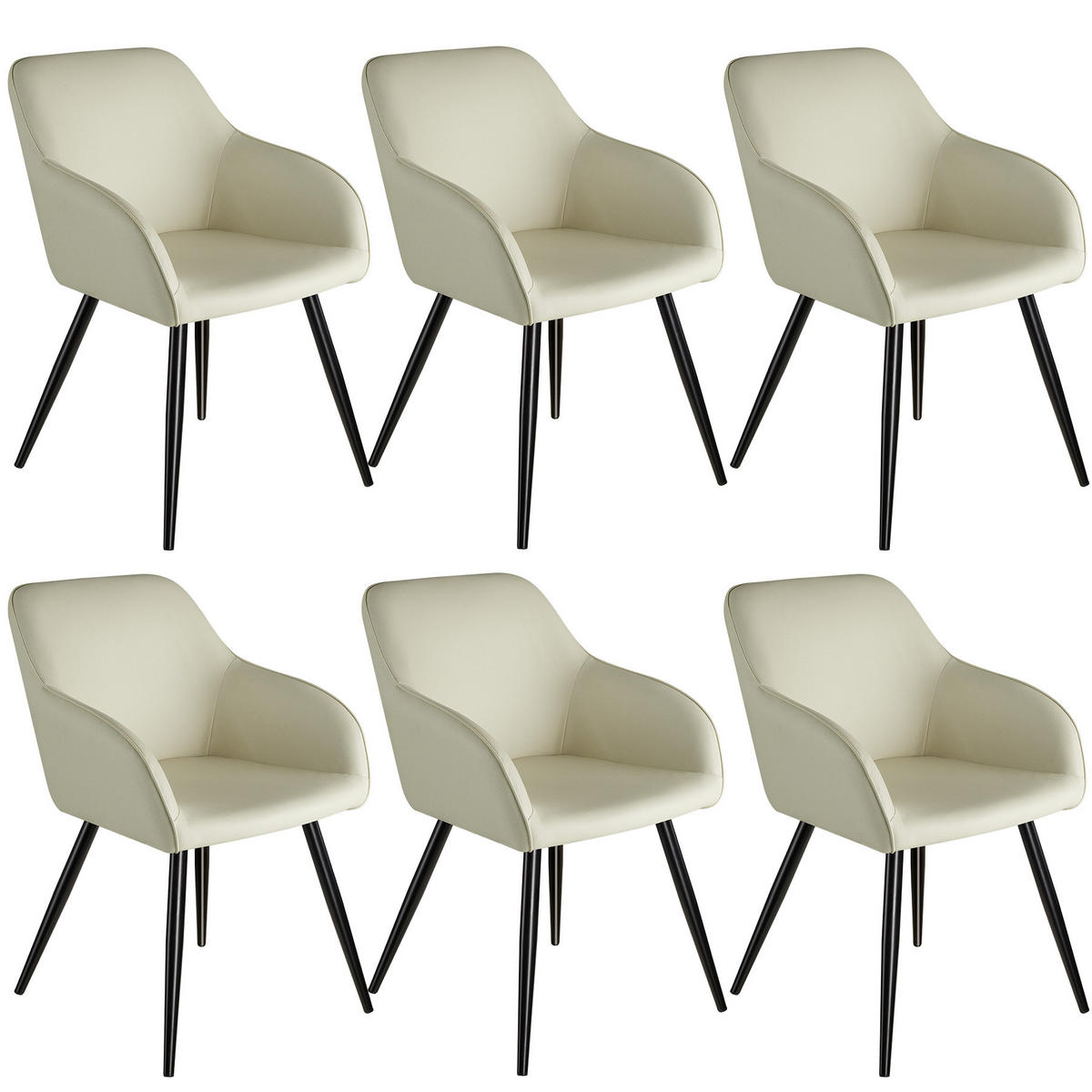 ESSZIMMERSTUHL 6er Set Marilyn 58 x 62 x 82 cm crème/schwarz - Creme/Schwarz, Textil (58/82/62cm) - tectake