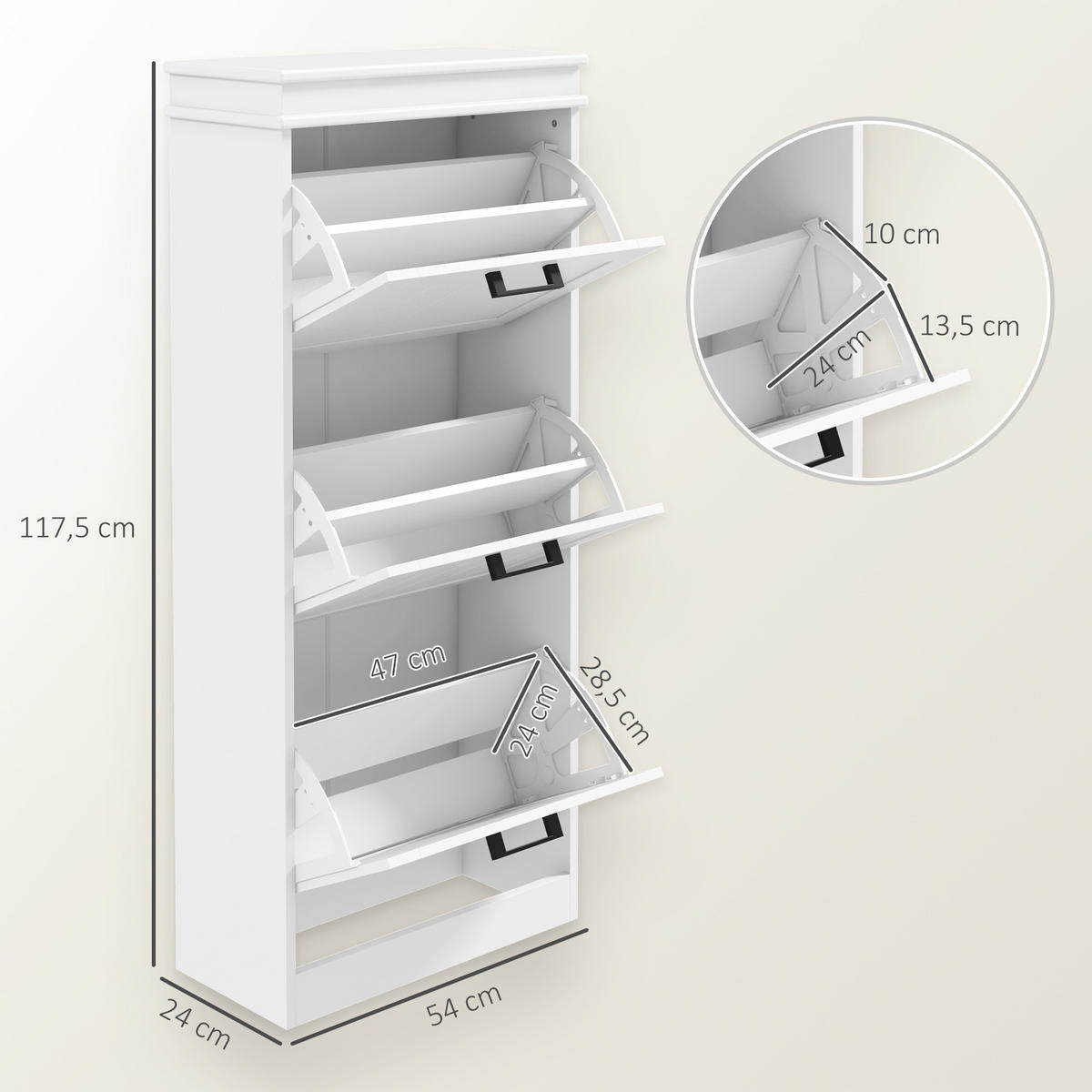 SCHUHSCHRANK DE-15010 3 Klapptüren mit verstellbaren Böden Weiß - Weiß, Holzwerkstoff (54/117.5/24cm) - ComfortXL