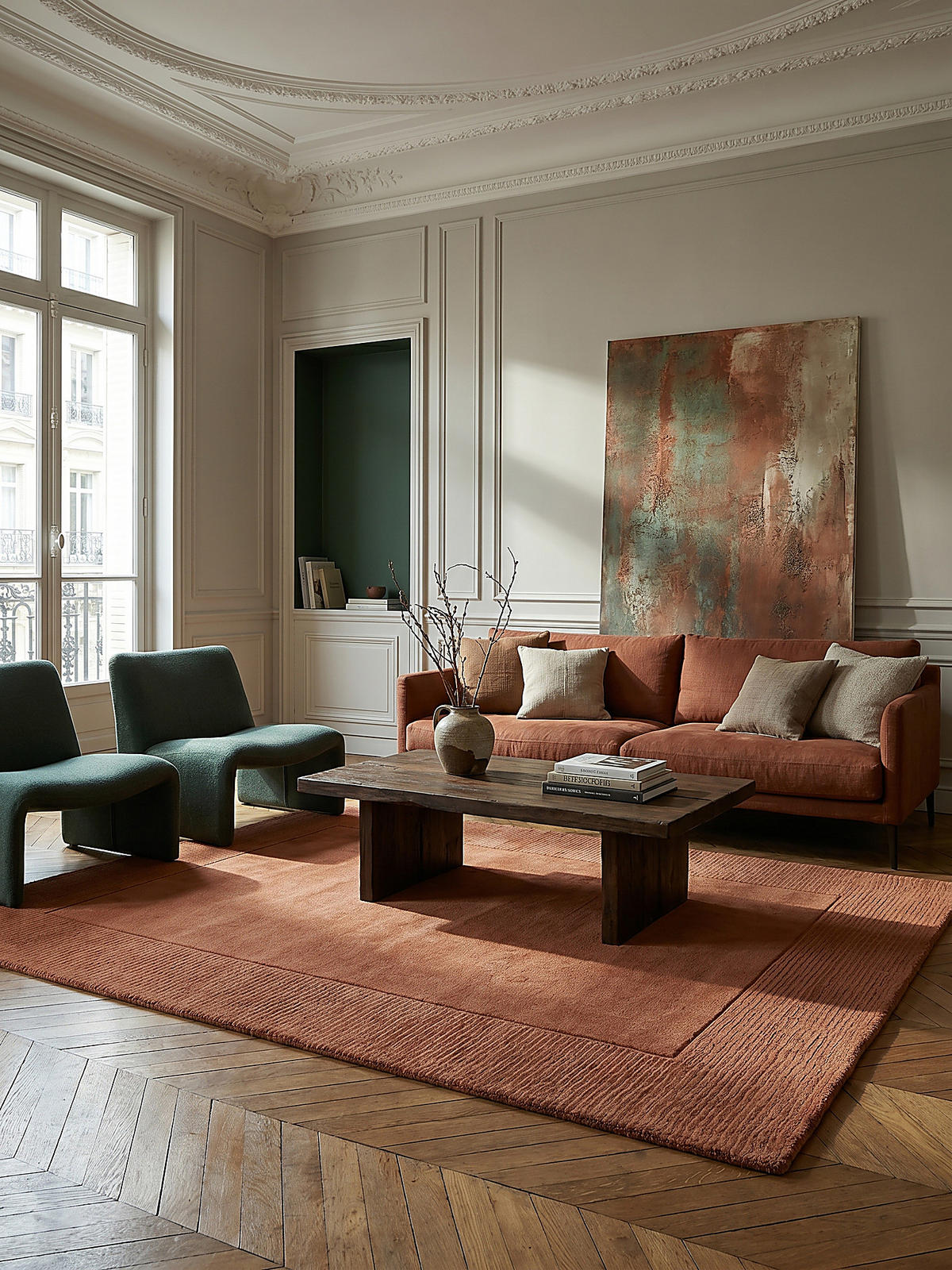 WOLLTEPPICH Uni-Design, mit Randdetails, handgewebt MOLE, Orange 200x290 cm - Orange, Textil (290/200cm) - KADIMA DESIGN