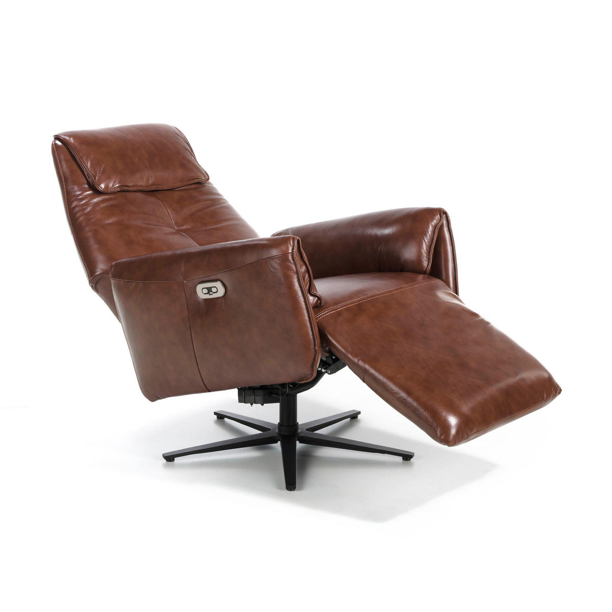 DREHSESSEL aus Leder, schokoladenbraun - Kastanienfarben/Dunkelbraun, Leder/Metall (79/108/83cm) - ANGEL CERDA