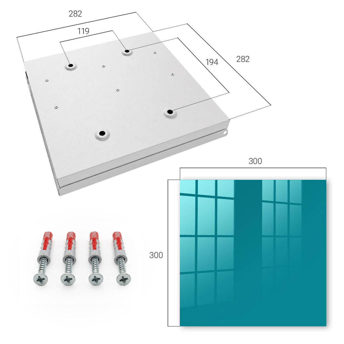 SCHLÜSSELBOX Weiß 30x30 cm – Türöffnung nach rechts - Kühles Türkis - Türkis, Metall (30/30/5cm) - TULUP