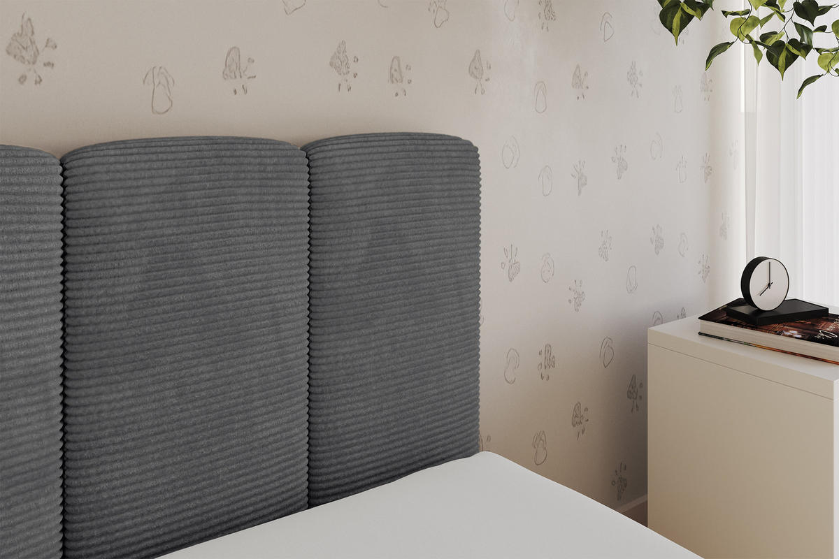EINZELLBETT Jugendbett mit Bettkasten, Links - DEXY 90x200 Dunkelgrau - Graphitfarben, Holzwerkstoff/Textil (90/200cm) - ALTDECOR