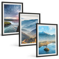 BILDER SET 3er Set - 40x60 cm Schwarzer Rahmen - Berglandschaften, Wasserfälle - Schwarz, Kunststoff (40/60cm) - TULUP